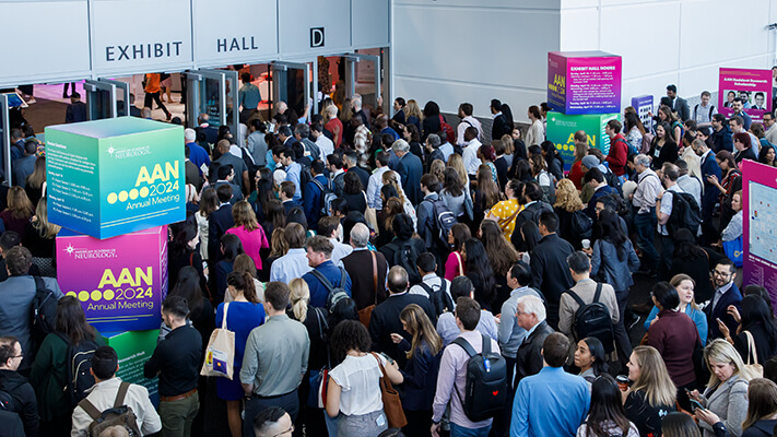  The Exhibit hall is a bustling location for fostering connections and learning about neurology products and services. 