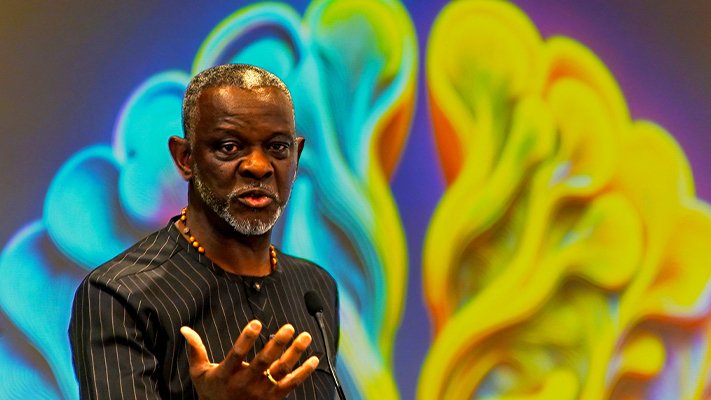Speaker Gbenga Ogedegbe, MD, MPH, FACP, delivers his keynote presentation at the AAN Brain Health Summit.