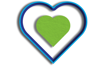 Green heart inside a blue outline of a heart