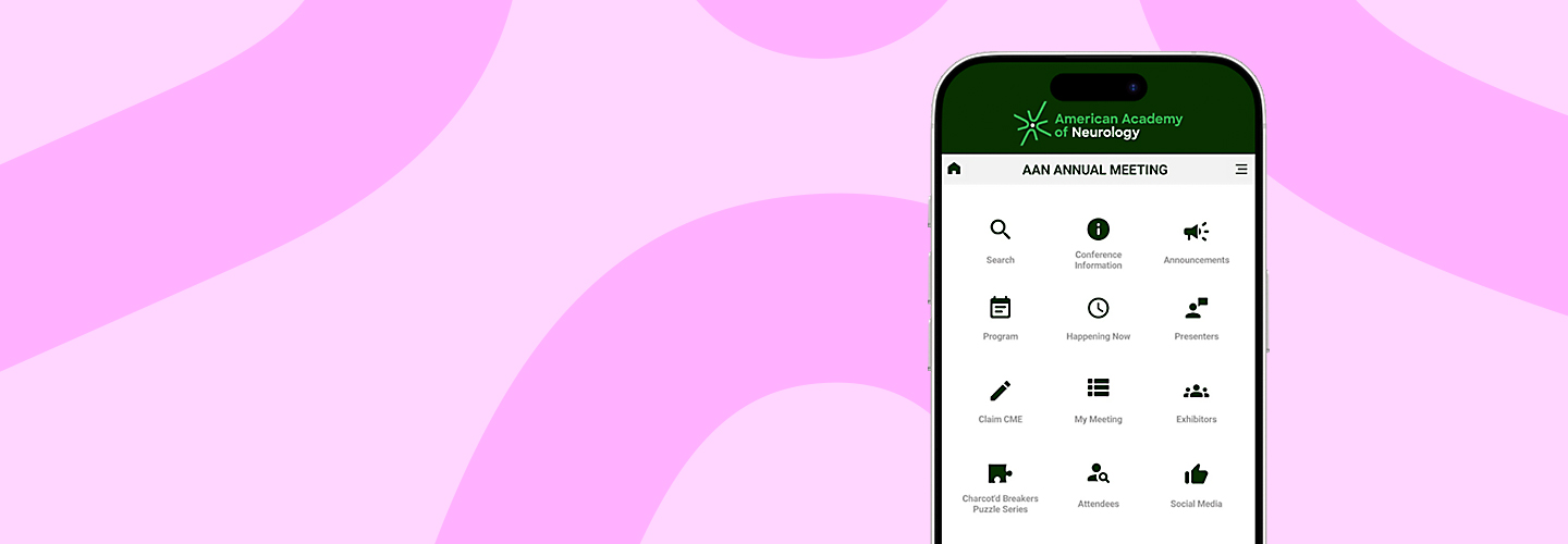 AAN Conferences mobile app being used on an iphone